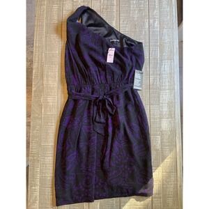 Express Dress Womens Medium Purple‎ Black One Shoulder Polyester NWT $79.90 New